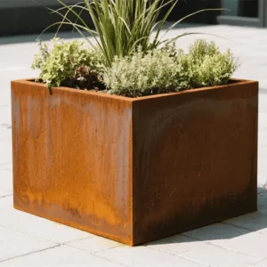 Corten steel garden pot